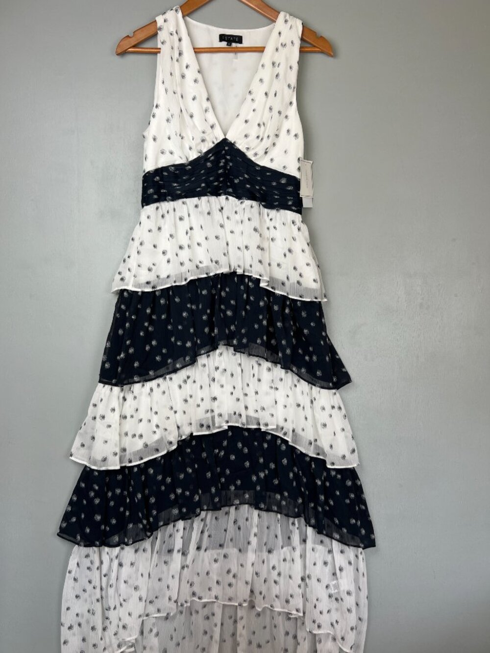 1.State Tiered Midi Dress Ivory Dark Indigo Size 6 NWT Orig $129 Nordstrom - Picture 4 of 8